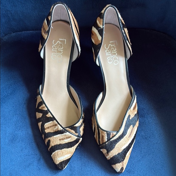 Franco Sarto Daisi Animal Print Pointed Toe Heels Leather & Fur - Picture 4 of 12